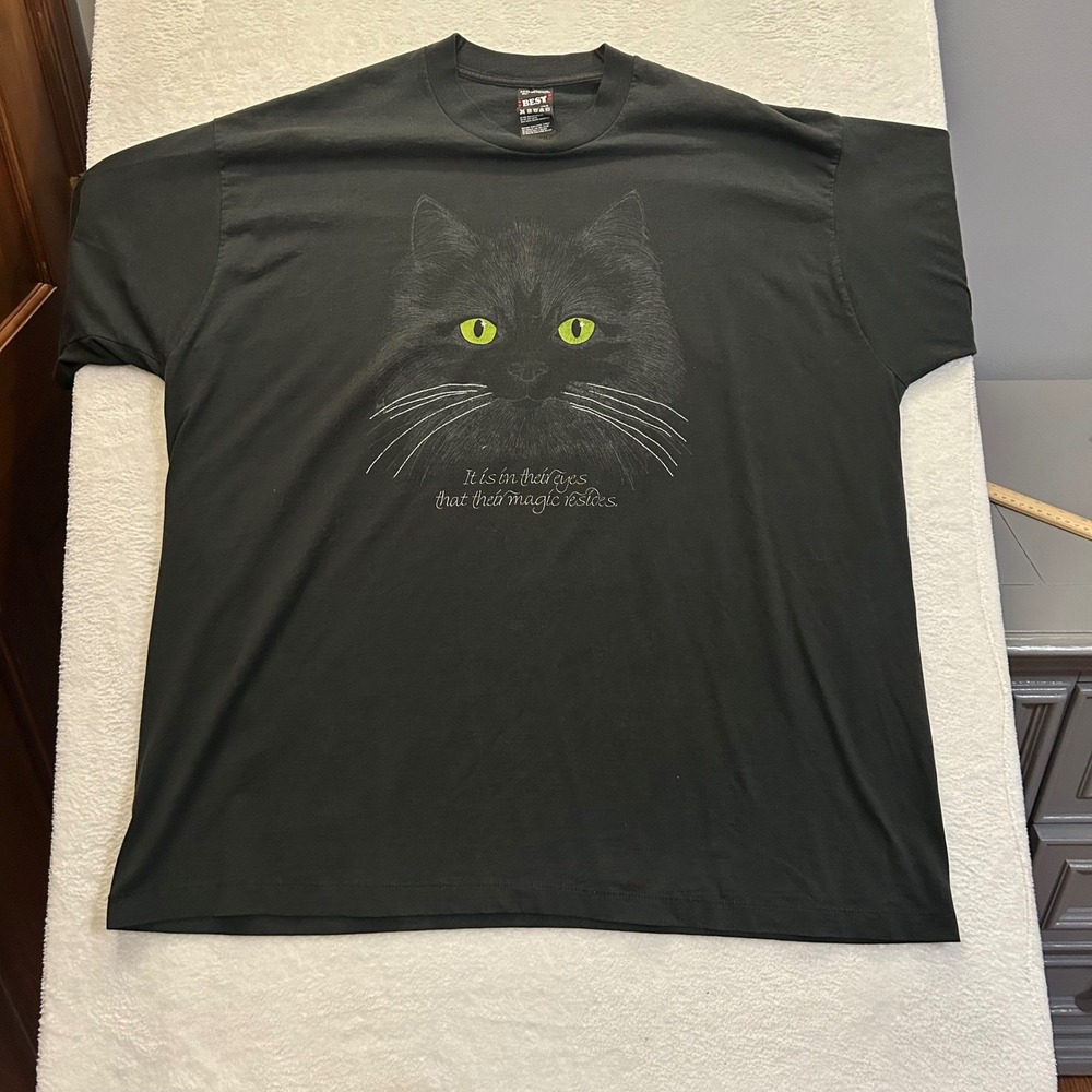 Fruit of the Loom Vintage Cat Graphic T-Shirt Mens XXXL Black Single Stitch USA - Picture 2 of 8